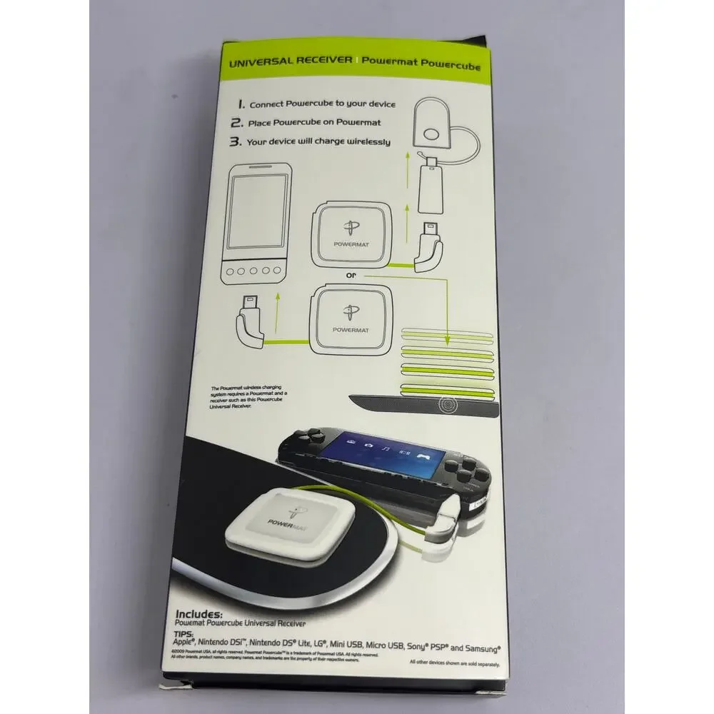Powermat Powercube Universal Wireless Receiver Kit 7 Tips Sony PSP DS Apple
